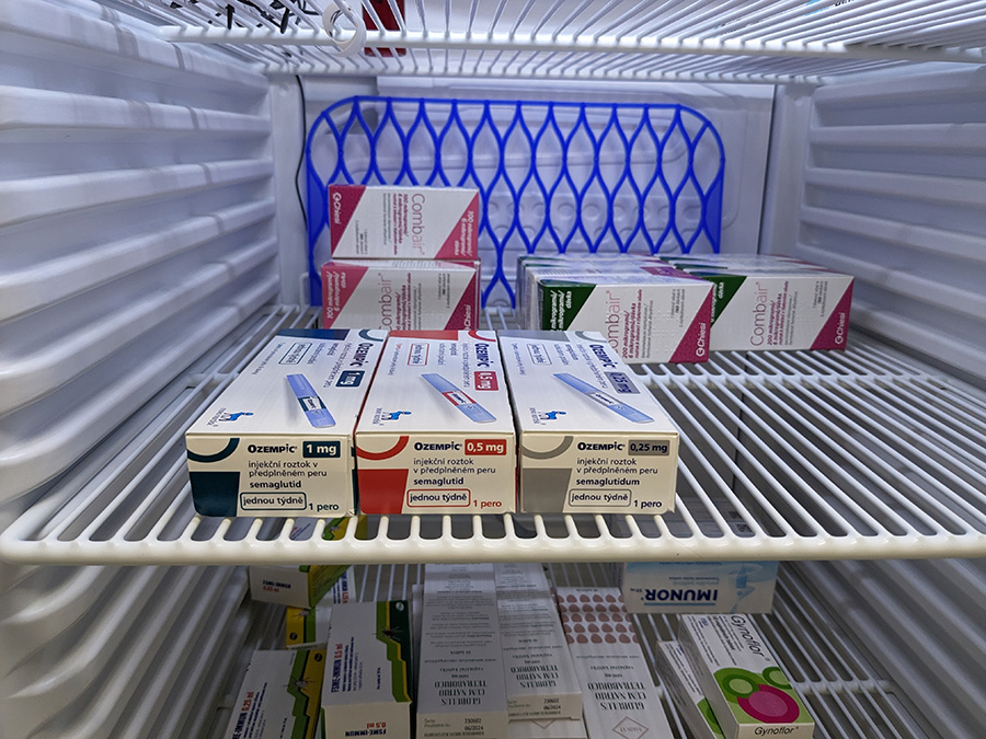 Prague,Czech republic-August 24 2023:box of Ozempic diabetes medication in pharmacy.Semaglutide-diabetes treatment drug in Czech republic which is sometimes abused for weight loss,drugstore